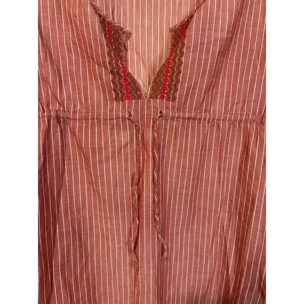 Eddie Bauer Women XS Red White Striped‎ Cotton Boho Embroidered Tunic Top